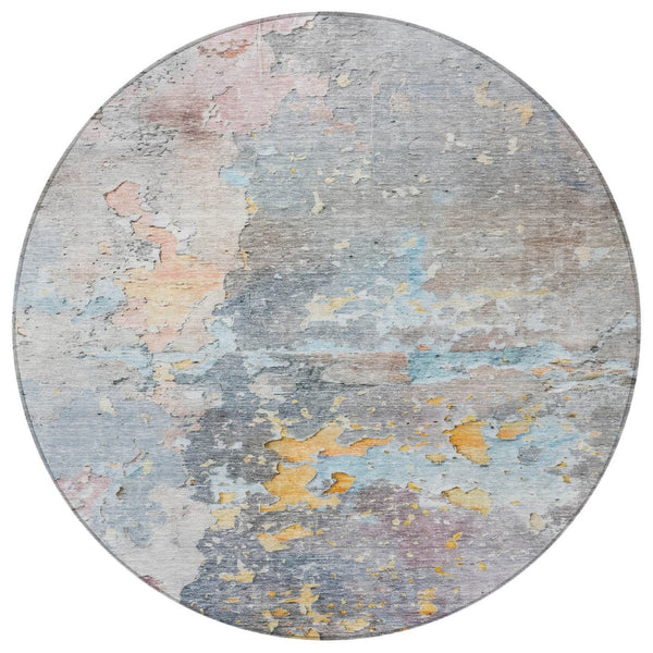 HomeRoots 5' Granite Gray Abstract Area Rug - Durable, Machine Washable Design for Indoor & Outdoor Spaces 8' Round 607790