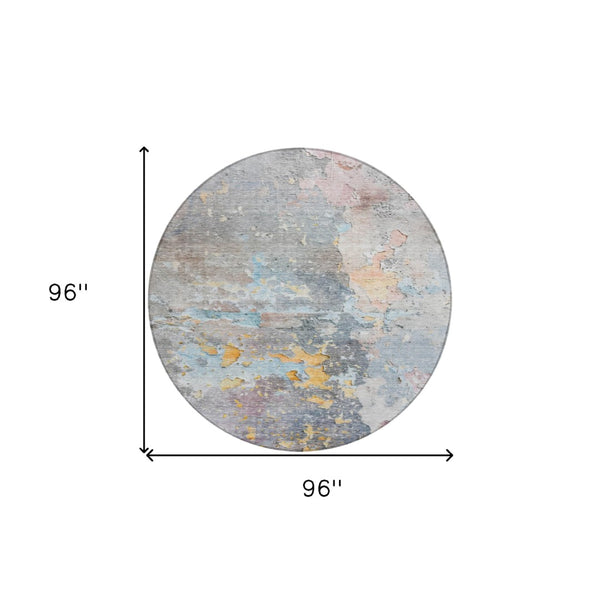 HomeRoots 5' Granite Gray Abstract Area Rug - Durable, Machine Washable Design for Indoor & Outdoor Spaces 8' Round 607790