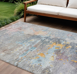 HomeRoots 5' Granite Gray Abstract Area Rug - Durable, Machine Washable Design for Indoor & Outdoor Spaces 9' X 12' 607792