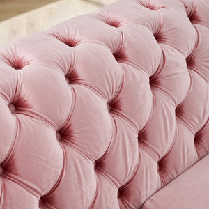 English Elm 106 Inch Velvet Tufted Chesterfield Sectional with Gold Steel Legs for Large Living Rooms Pink W1191S00129