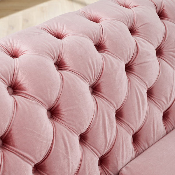 English Elm 106 Inch Velvet Tufted Chesterfield Sectional with Gold Steel Legs for Large Living Rooms Pink W1191S00129