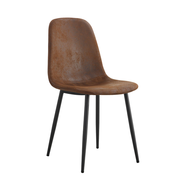 English Elm A set of 4 modern medieval restaurant cushioned side chairs with brown techno-fabric seats & black metal legs, ergonomic comfort and easy assembly (W115149079) W1151P306740