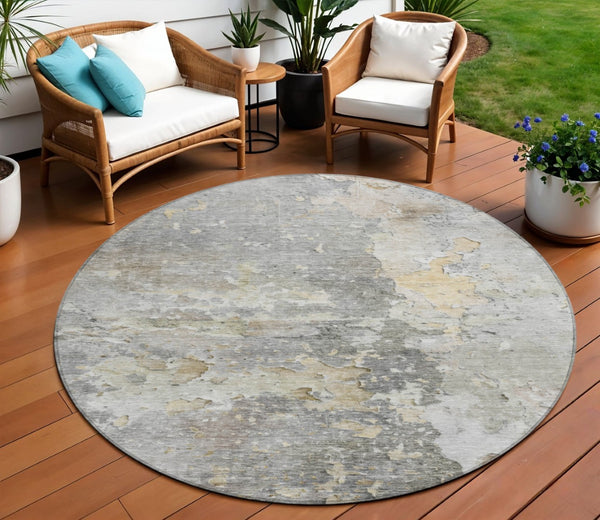 HomeRoots 5' Gray Abstract Area Rug – Stylish, Washable Indoor/Outdoor Design for High-Traffic Spaces 8' Round 607802
