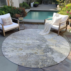 HomeRoots 5' Gray Abstract Area Rug – Stylish, Washable Indoor/Outdoor Design for High-Traffic Spaces 8' Round 607802
