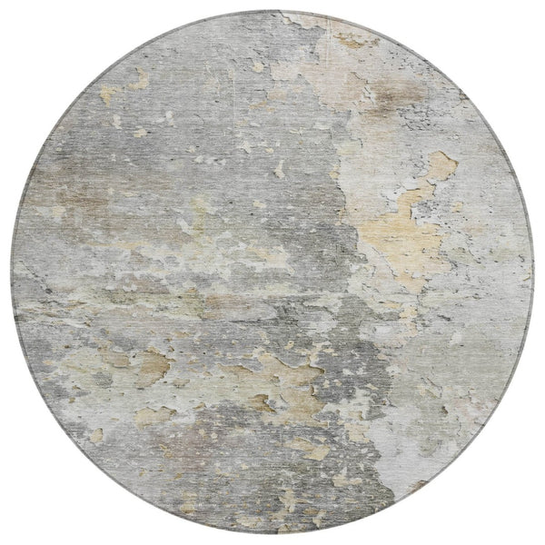 HomeRoots 5' Gray Abstract Area Rug – Stylish, Washable Indoor/Outdoor Design for High-Traffic Spaces 8' Round 607802