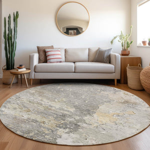 HomeRoots 5' Gray Abstract Area Rug – Stylish, Washable Indoor/Outdoor Design for High-Traffic Spaces 8' Round 607802