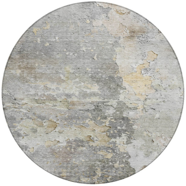HomeRoots 5' Gray Abstract Area Rug – Stylish, Washable Indoor/Outdoor Design for High-Traffic Spaces 8' Round 607802