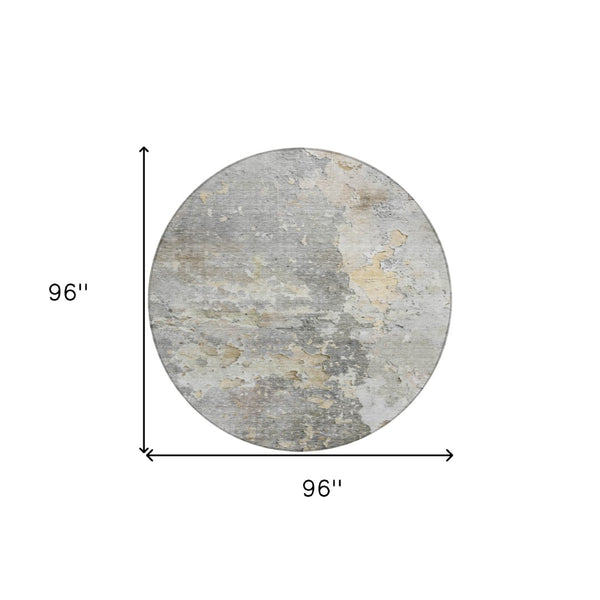 HomeRoots 5' Gray Abstract Area Rug – Stylish, Washable Indoor/Outdoor Design for High-Traffic Spaces 8' Round 607802