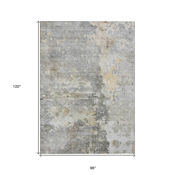 HomeRoots 5' Gray Abstract Area Rug – Stylish, Washable Indoor/Outdoor Design for High-Traffic Spaces 8' X 10' 607803