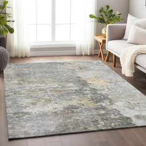 HomeRoots 5' Gray Abstract Area Rug – Stylish, Washable Indoor/Outdoor Design for High-Traffic Spaces 9' X 12' 607804