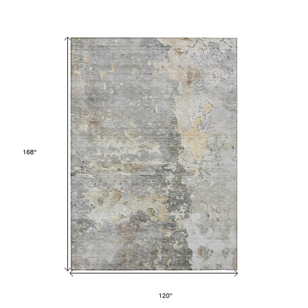 HomeRoots 5' Gray Abstract Area Rug – Stylish, Washable Indoor/Outdoor Design for High-Traffic Spaces 10' X 14' 607805