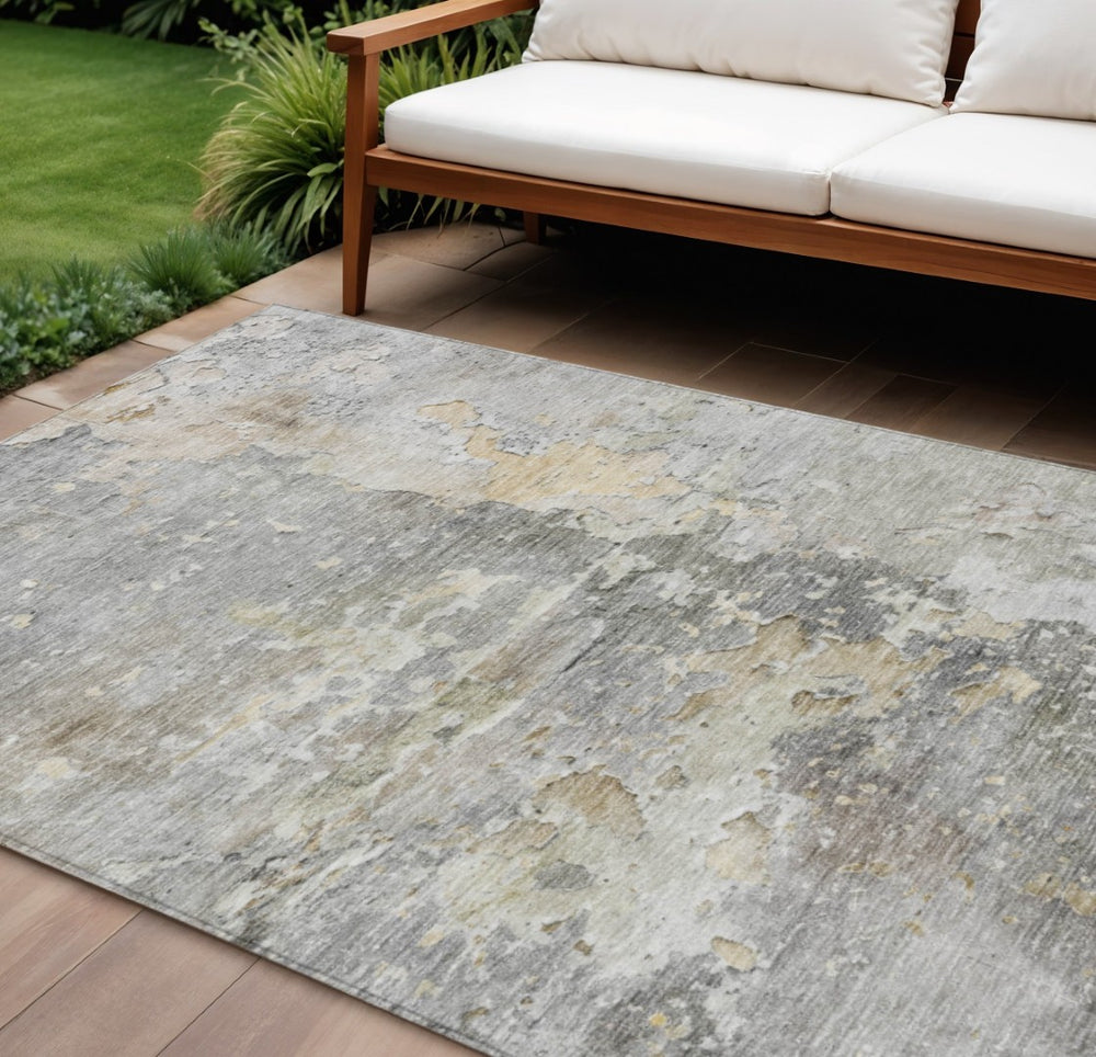 HomeRoots 5' Gray Abstract Area Rug – Stylish, Washable Indoor/Outdoor Design for High-Traffic Spaces 10' X 14' 607805