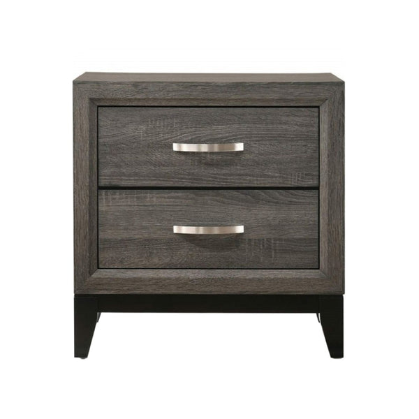 English Elm Wooden Nightstand With 2 Spacious Drawers In Weathered Gray Finish - Modern Elegance Meets Functionality B016P253581-GIGA