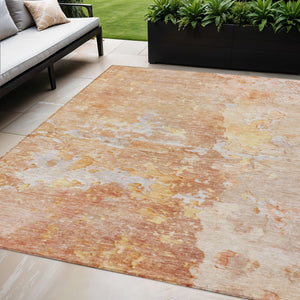 HomeRoots 5' Salmon Abstract Indoor Outdoor Area Rug - Durable, Washable Design for Modern Living Spaces 5' X 8' 607813