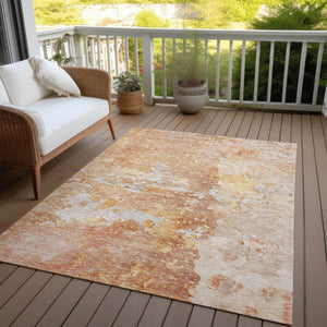 HomeRoots 5' Salmon Abstract Indoor Outdoor Area Rug - Durable, Washable Design for Modern Living Spaces 5' X 8' 607813