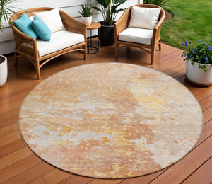 HomeRoots 5' Salmon Abstract Indoor Outdoor Area Rug - Durable, Washable Design for Modern Living Spaces 8' Round 607814