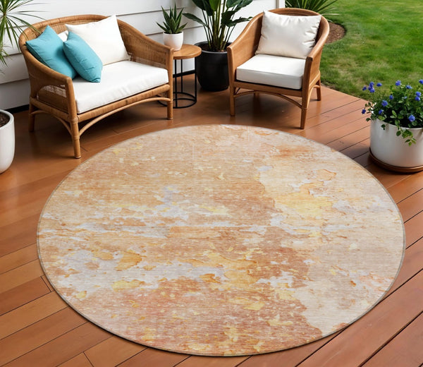 HomeRoots 5' Salmon Abstract Indoor Outdoor Area Rug - Durable, Washable Design for Modern Living Spaces 8' Round 607814