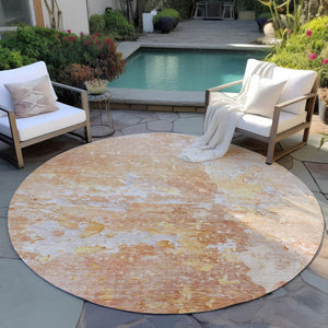 HomeRoots 5' Salmon Abstract Indoor Outdoor Area Rug - Durable, Washable Design for Modern Living Spaces 8' Round 607814