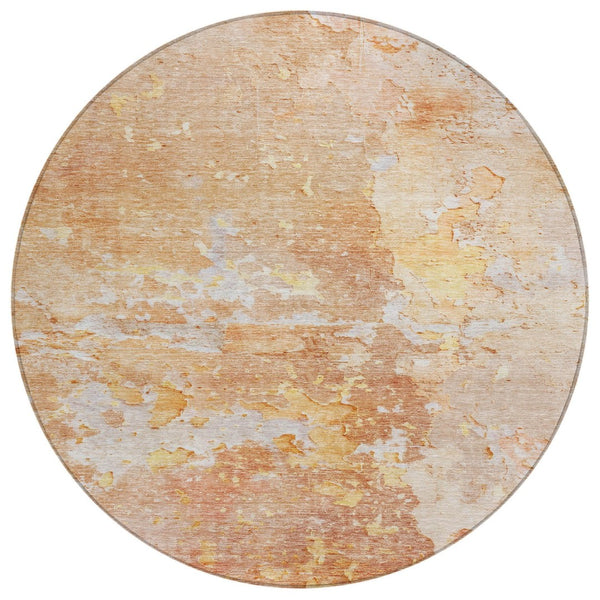 HomeRoots 5' Salmon Abstract Indoor Outdoor Area Rug - Durable, Washable Design for Modern Living Spaces 8' Round 607814