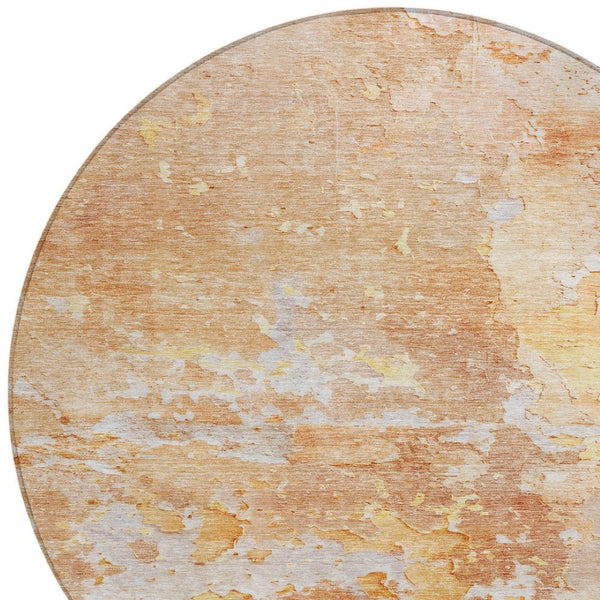 HomeRoots 5' Salmon Abstract Indoor Outdoor Area Rug - Durable, Washable Design for Modern Living Spaces 8' Round 607814