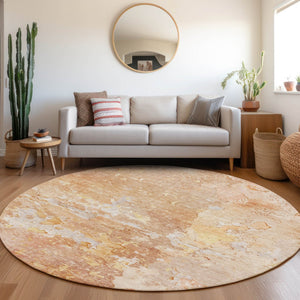 HomeRoots 5' Salmon Abstract Indoor Outdoor Area Rug - Durable, Washable Design for Modern Living Spaces 8' Round 607814