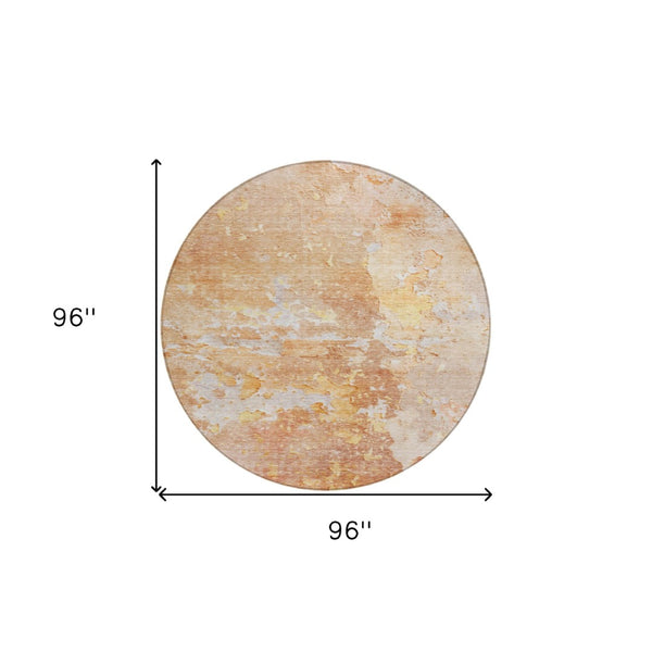 HomeRoots 5' Salmon Abstract Indoor Outdoor Area Rug - Durable, Washable Design for Modern Living Spaces 8' Round 607814