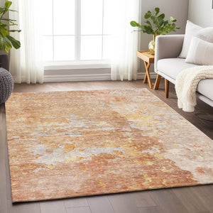 HomeRoots 5' Salmon Abstract Indoor Outdoor Area Rug - Durable, Washable Design for Modern Living Spaces 8' X 10' 607815