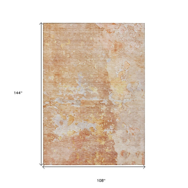 HomeRoots 5' Salmon Abstract Indoor Outdoor Area Rug - Durable, Washable Design for Modern Living Spaces 9' X 12' 607816