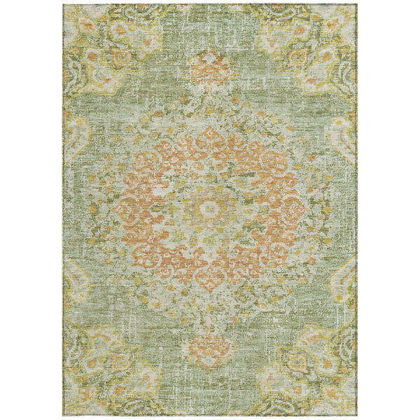 HomeRoots 5' Artichoke Green Floral Medallion Area Rug - Durable, Washable, Stylish for Indoor & Outdoor Use 5' X 8' 607831