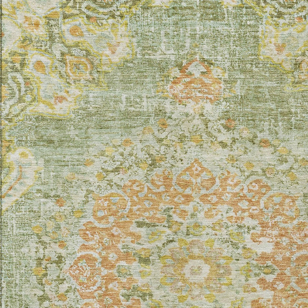 HomeRoots 5' Artichoke Green Floral Medallion Area Rug - Durable, Washable, Stylish for Indoor & Outdoor Use 5' X 8' 607831