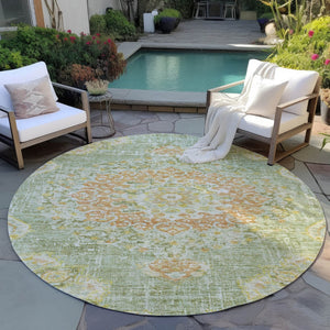 HomeRoots 5' Artichoke Green Floral Medallion Area Rug - Durable, Washable, Stylish for Indoor & Outdoor Use 8' Round 607832