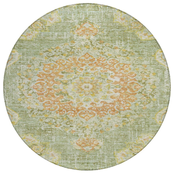 HomeRoots 5' Artichoke Green Floral Medallion Area Rug - Durable, Washable, Stylish for Indoor & Outdoor Use 8' Round 607832