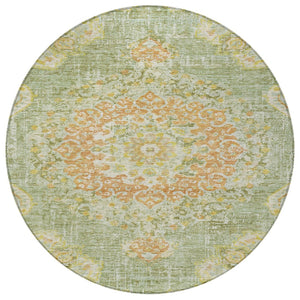 HomeRoots 5' Artichoke Green Floral Medallion Area Rug - Durable, Washable, Stylish for Indoor & Outdoor Use 8' Round 607832