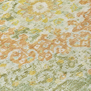 HomeRoots 5' Artichoke Green Floral Medallion Area Rug - Durable, Washable, Stylish for Indoor & Outdoor Use 8' Round 607832