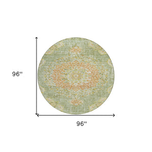 HomeRoots 5' Artichoke Green Floral Medallion Area Rug - Durable, Washable, Stylish for Indoor & Outdoor Use 8' Round 607832