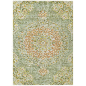 HomeRoots 5' Artichoke Green Floral Medallion Area Rug - Durable, Washable, Stylish for Indoor & Outdoor Use 8' X 10' 607833
