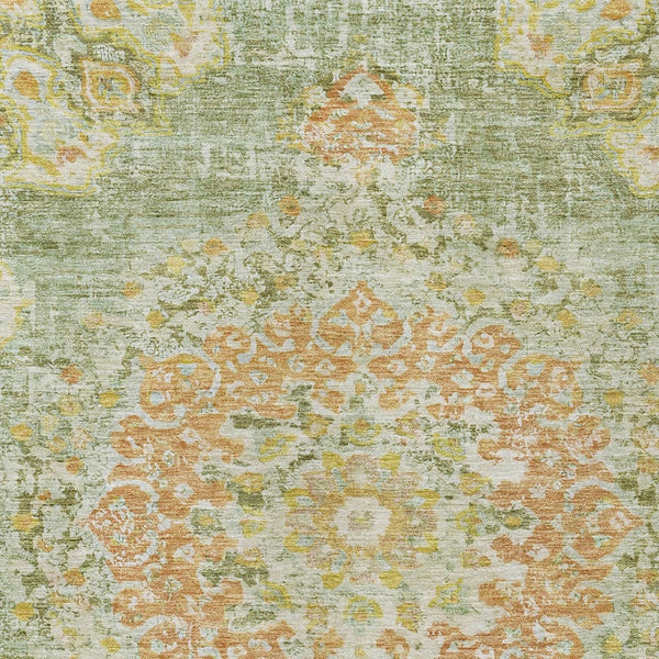 HomeRoots 5' Artichoke Green Floral Medallion Area Rug - Durable, Washable, Stylish for Indoor & Outdoor Use 8' X 10' 607833