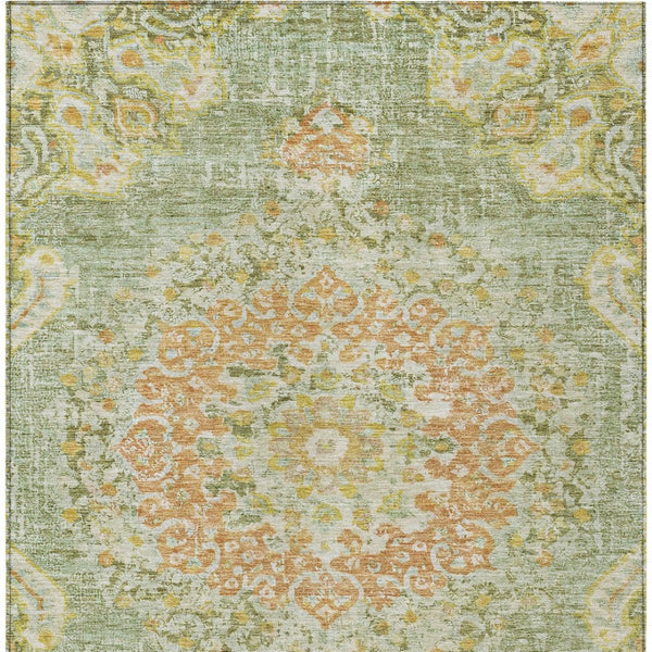 HomeRoots 5' Artichoke Green Floral Medallion Area Rug - Durable, Washable, Stylish for Indoor & Outdoor Use 9' X 12' 607834