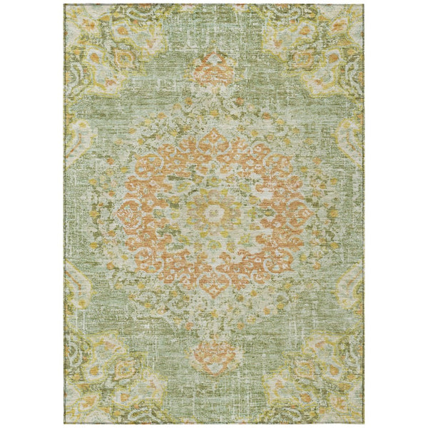 HomeRoots 5' Artichoke Green Floral Medallion Area Rug - Durable, Washable, Stylish for Indoor & Outdoor Use 9' X 12' 607834
