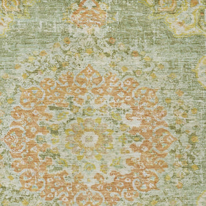 HomeRoots 5' Artichoke Green Floral Medallion Area Rug - Durable, Washable, Stylish for Indoor & Outdoor Use 9' X 12' 607834