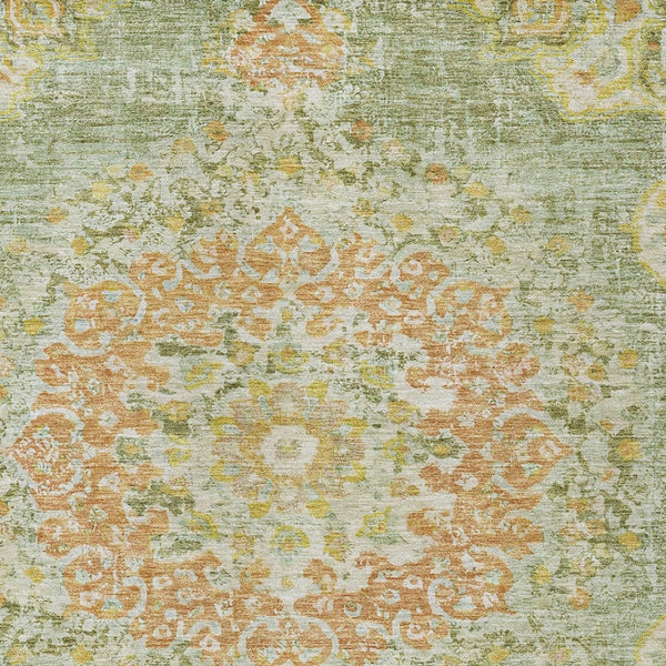 HomeRoots 5' Artichoke Green Floral Medallion Area Rug - Durable, Washable, Stylish for Indoor & Outdoor Use 9' X 12' 607834
