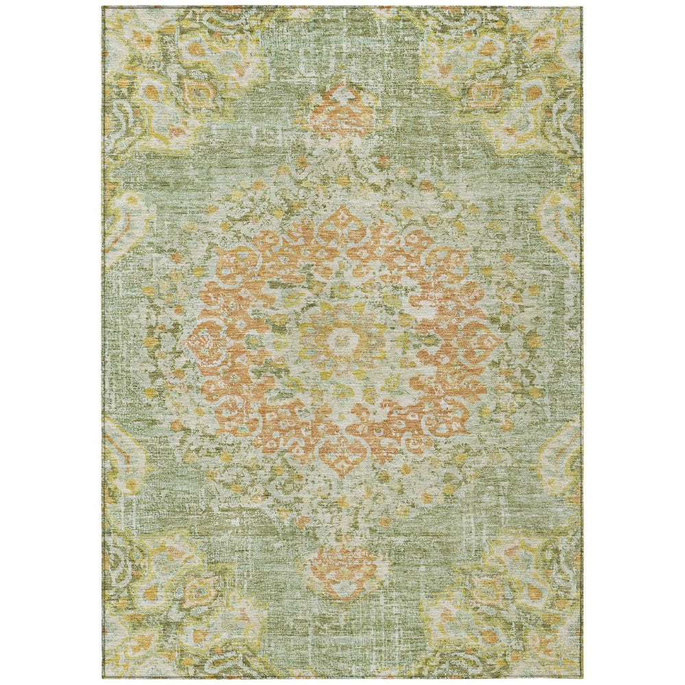 HomeRoots 5' Artichoke Green Floral Medallion Area Rug - Durable, Washable, Stylish for Indoor & Outdoor Use 10' X 14' 607835