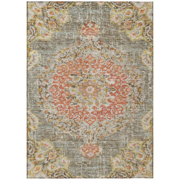 HomeRoots 5' Brown Floral Medallion Area Rug - Durable, Washable Indoor/Outdoor Rug for Elegant Spaces 5' X 8' 607837