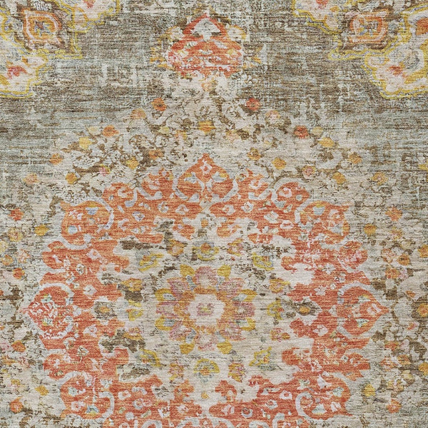 HomeRoots 5' Brown Floral Medallion Area Rug - Durable, Washable Indoor/Outdoor Rug for Elegant Spaces 5' X 8' 607837