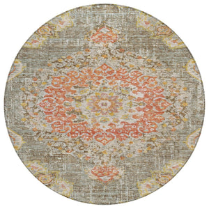 HomeRoots 5' Brown Floral Medallion Area Rug - Durable, Washable Indoor/Outdoor Rug for Elegant Spaces 8' Round 607838