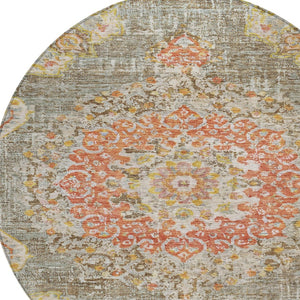 HomeRoots 5' Brown Floral Medallion Area Rug - Durable, Washable Indoor/Outdoor Rug for Elegant Spaces 8' Round 607838