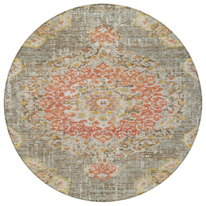 HomeRoots 5' Brown Floral Medallion Area Rug - Durable, Washable Indoor/Outdoor Rug for Elegant Spaces 8' Round 607838