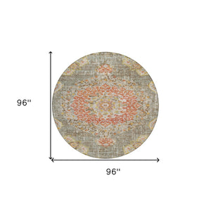 HomeRoots 5' Brown Floral Medallion Area Rug - Durable, Washable Indoor/Outdoor Rug for Elegant Spaces 8' Round 607838