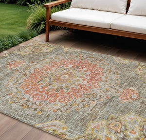 HomeRoots 5' Brown Floral Medallion Area Rug - Durable, Washable Indoor/Outdoor Rug for Elegant Spaces 8' X 10' 607839