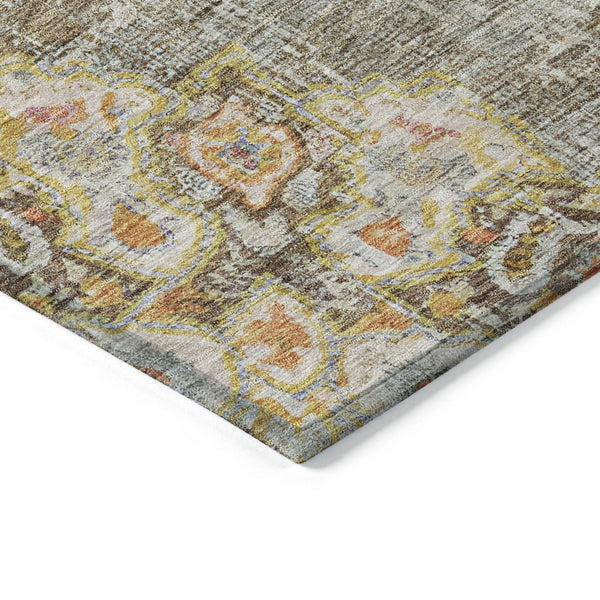 HomeRoots 5' Brown Floral Medallion Area Rug - Durable, Washable Indoor/Outdoor Rug for Elegant Spaces 8' X 10' 607839